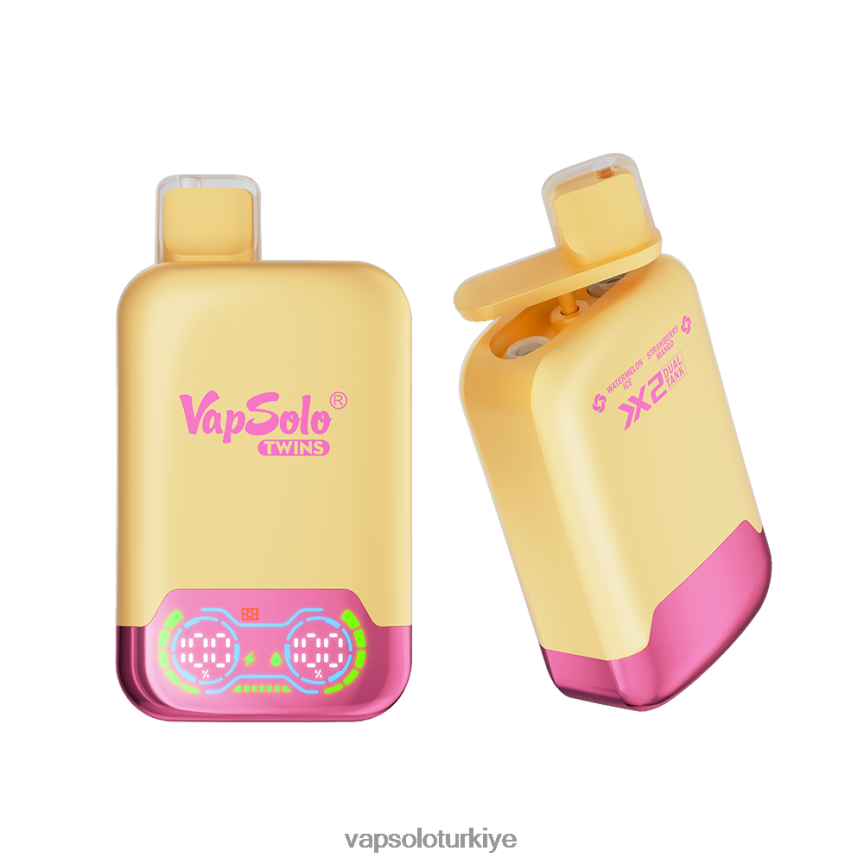 VapSolo Flavours - karpuzlu buz ve çilekli mango VapSolo TWINS tek kullanımlık elektronik sigara 6L02XF35